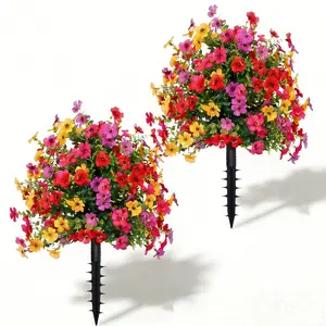 2 Bundles Artificial Violet Rose Bushes, Decorative Flowers, Outdoor UV Resistant Waterproof Flowers, Garden Porch Patio Decor, Garden Decoration, Low Maintenance, Realistic Fake Bushes Plants for Garden, Mother's Day Gift #GLOBAL PICKS