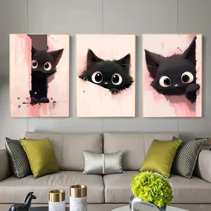 Black Cat Pattern Canvas Poster, 3 Counts/set Unframed Canvas Poster, Artistic Wall Art Decor for Home Living Room Bedroom Office Kitchen, Unframed Art Print