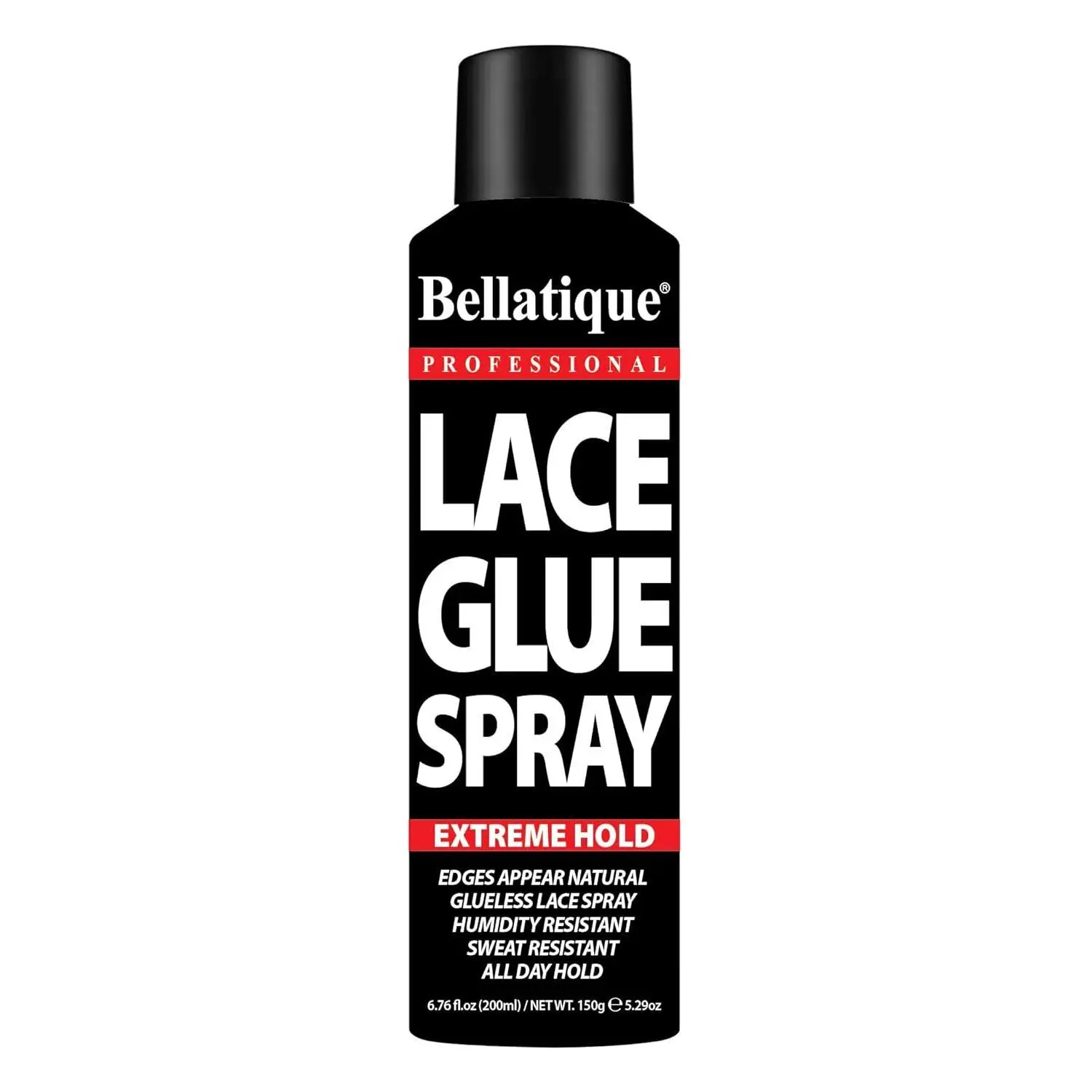 Bellatique Lace Glue Spray with Strong Hold & Easy Removal - Humidity-Resistant, Quick-Drying & Flake-Free Formula for Natural Edges, GF (6.76 oz), Haircare, Bottle, Acrylic Base, Contains Aerosol, Durable
