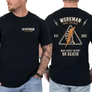 Workman High Voltage T-Shirt, Electric Shock Warning Graphic, Workman Trading Co Graphic Shirt for Electricians & Linemen, Funny Gift for Blue Collar Workers