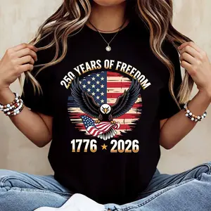 American Eagle Flag 1776 2026 Print T Shirt White Casual Loose Fit For Everyday Wear And Outdoor Activities