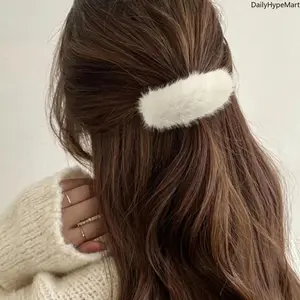 Plush Banana Clip, Large Faux Fur Hair Claw for Winter Updos