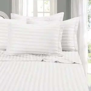 Best, softest, coziest 6-piece sheet set — 1500 Premier hotel quality, luxurious, wrinkle-resistant damask striped bed sheet set, queen size, white