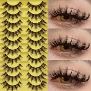 3D DD Curly Russian Volume False Eyelashes, 10 Pairs Pack, Large Curl, European and American Style, Thick Full Strip Lashes