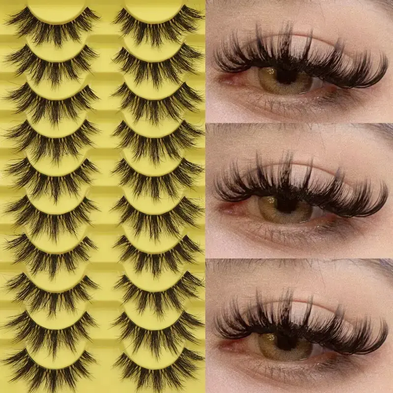 3D DD Curly Russian Volume False Eyelashes, 10 Pairs Pack, Large Curl, European and American Style, Thick Full Strip Lashes