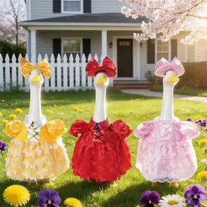 Porch Goose Costume, Butterfly Sheer Dress with Bow Hat, Holiday Goose Statue, Garden Decoration (contains No Goose)