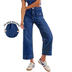Sidefeel Women's Wide Leg Jeans High Waisted Stretchy Zimbaplatinum Jeans with Patch Pockets TikTokShopBlackFriday