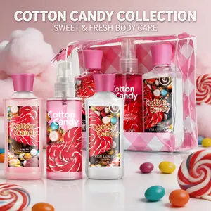 Vital Luxury Cotton Candy Scented Bath-3 Travel Set - 3oz Shower Gel, Body Lotion, Body Mist | Silky Lather, All-Day Freshness, Intense Moisture | Ideal Gift for Mom, Wife, Sister & Girlfriend | TSA-Friendly, Waterproof Pouch Included - Cherry, Clear