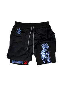 Men's Summer 2-In-1 Anime Glowing Warrior Pattern Gym Shorts, Athletic Shorts, Quick-Dry Sports Training Shorts, Casual Street Running Shorts with Pockets