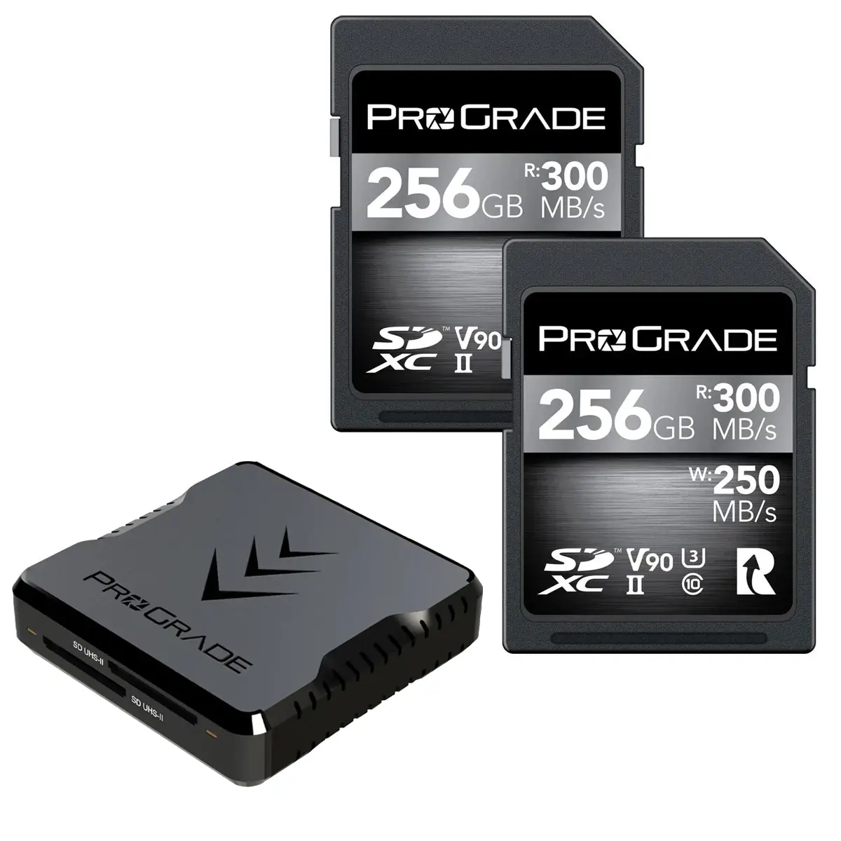 Prograde Digital 256GB SDXC UHS-II V90 Memory Card, 2-Pack, Bundle with Memory Card Reader