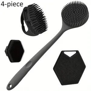 4pcs Body Brush Set - Long-Handled Back Scrubber, Gentle Hair And Facial Brush, Handheld Bath Brush, Shower Brush, Exfoliating Brush - Non-Electric, Non-Slip Grip, Deep Cleaning And Massage Tool