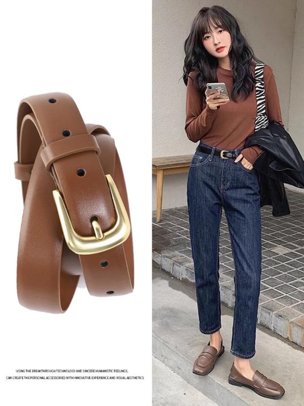Women's Metal Buckle Waist Belt, Fashionable Durable Design, Perfect Casual Accessory for Daily Use, All Seasons Wear, Durable Belts