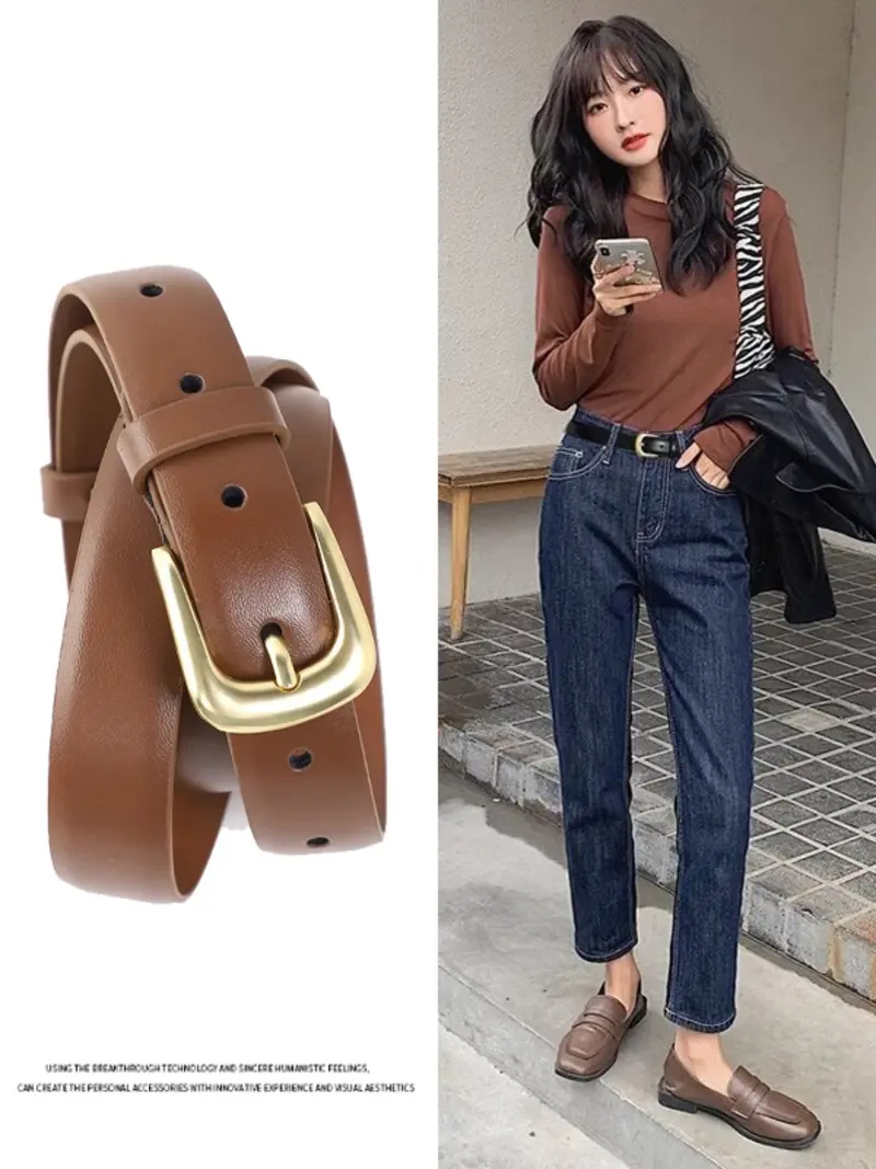 Women's Metal Buckle Waist Belt, Fashionable Durable Design, Perfect Casual Accessory for Daily Use, All Seasons Wear, Durable Belts