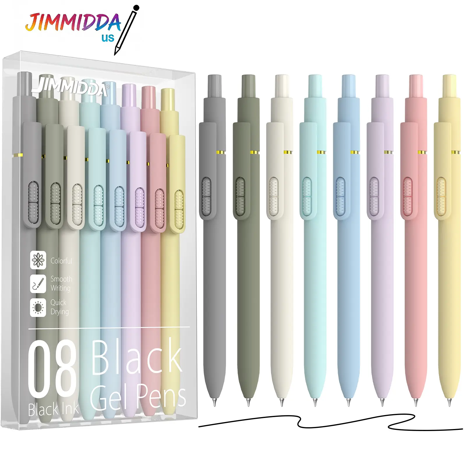 Jimmidda 8 Count Morandi Aesthetic Gel Pens with Fidget Toy Ball, 0.7mm Medium Tip Black Ink Pens, No Bleed Quick Drying Smooth Writing Pen, Ergonomic Grip for Student Teacher Office Daily Use summerwins