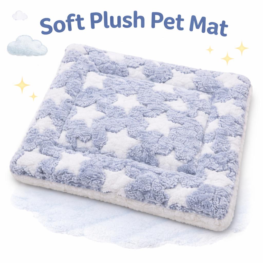 Thick Soft Pet Mat with Blue Star – Washable Cozy Bed for Cats & Dogs