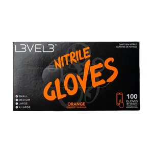 LEVEL3 Nitrile Gloves Orange (S/M/L/XL), Disposable Powder-Free Gloves, Strong & Flexible, 100 Gloves Pack