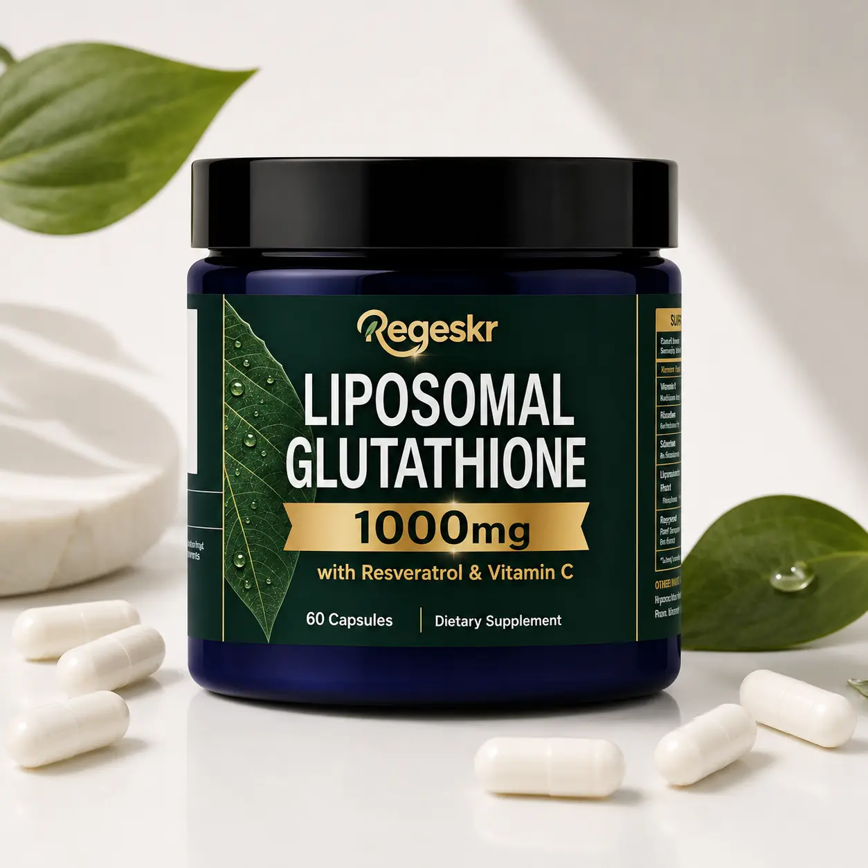 Regeskr Liposomal Glutathione 1000mg with Resveratrol & Vitamin C – Superior Absorption Master Antioxidant Supplement – Supports Cellular Health, Immune Function & Natural Detox – Non-GMO Gluten-Free (60 Capsules / 30-Day Supply)