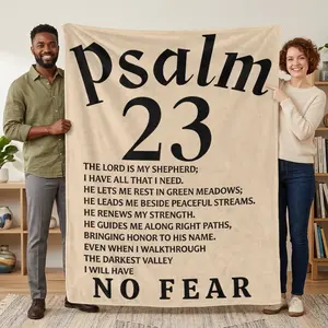 Psalm 23 The Lord Is My Shepherd Throw Blanket - Neutral Beige Christian Scripture Blanket, Ultra Soft Flannel Faith Blanket, Inspirational Religious Gift