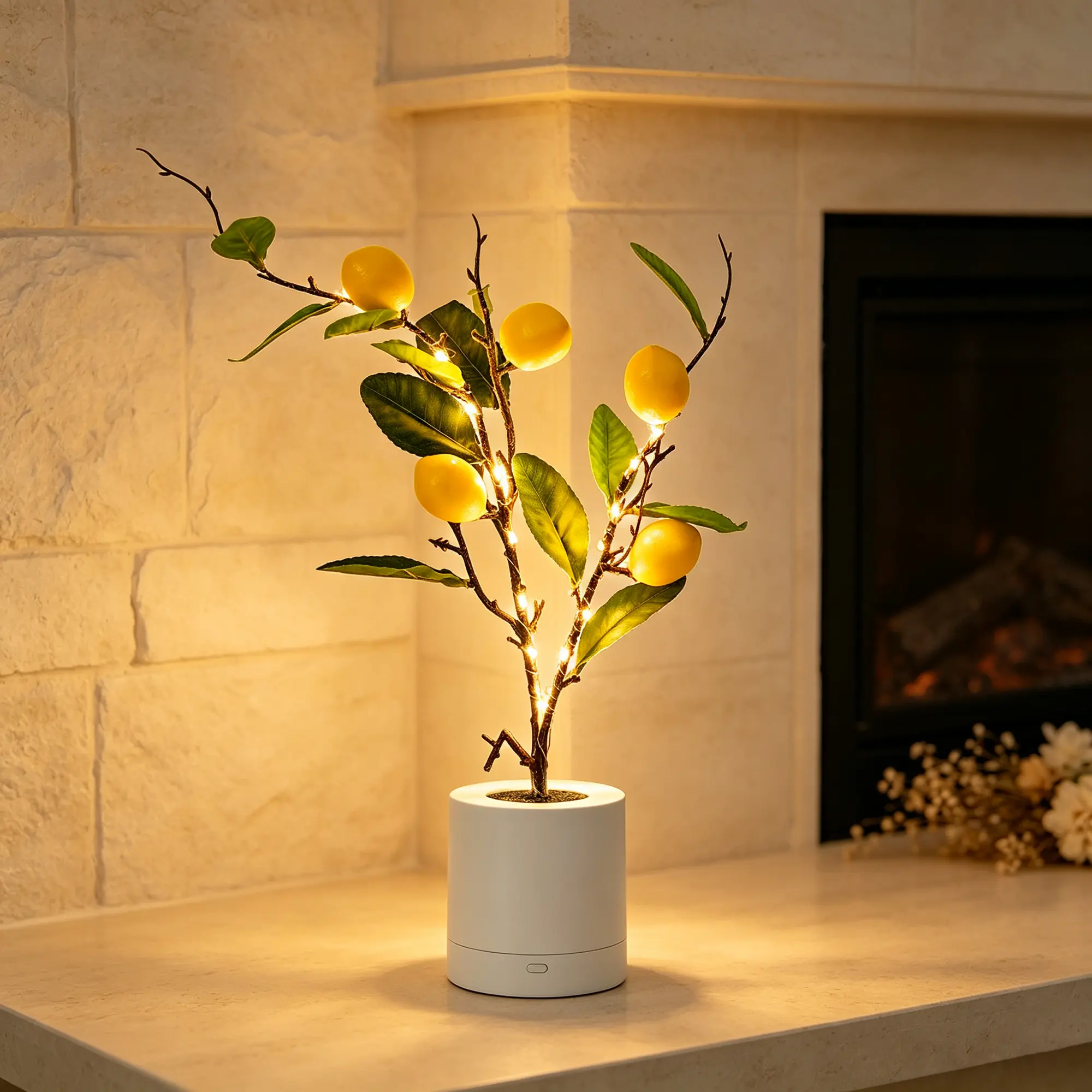 Artificial Lemon Tree Light, LED Potted Lemon Branch Table Lamp, USB Rechargeable Bonsai Night Light, Warm Light Desk Decor Lamp, Creative Housewarming Gift for Women