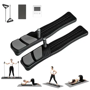 Black Pilates Board Multifunctional Pilates Reformer Machine with Resistance Bands, Timer & Kcal Reps Display, Full Body Home Workout Equipment Fitness Exercise Kit for Women