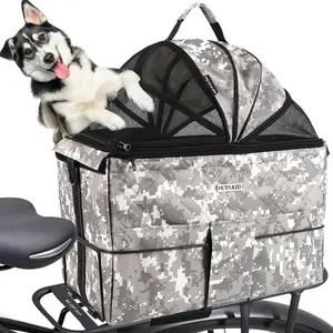 Camouflage Mesh Pet Bicycle Basket, Foldable Detachable Quick Release Easy Install Dog Bike Rear Basket, Cycling Picnic Bag, Pet Basket for Bike Riding