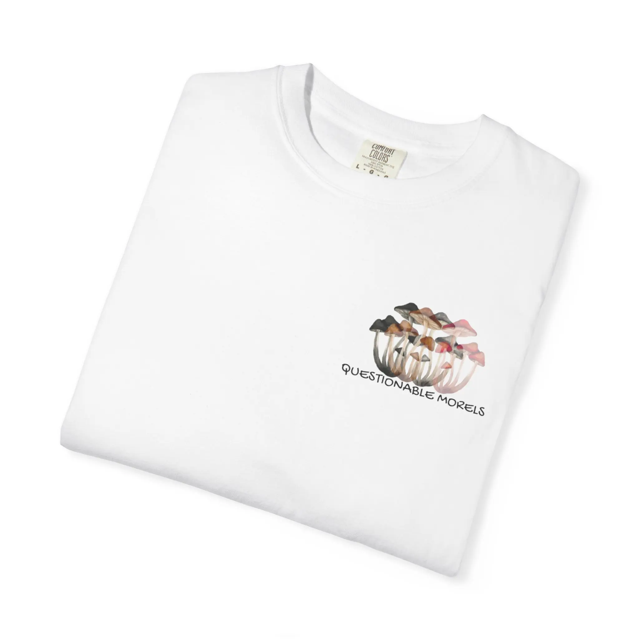 "Questionable Morels" T-shirt with Artistic Landscape Design, Casual Wear, Nature Lover Gift, Summer Outing Essential, Sustainable Fashion