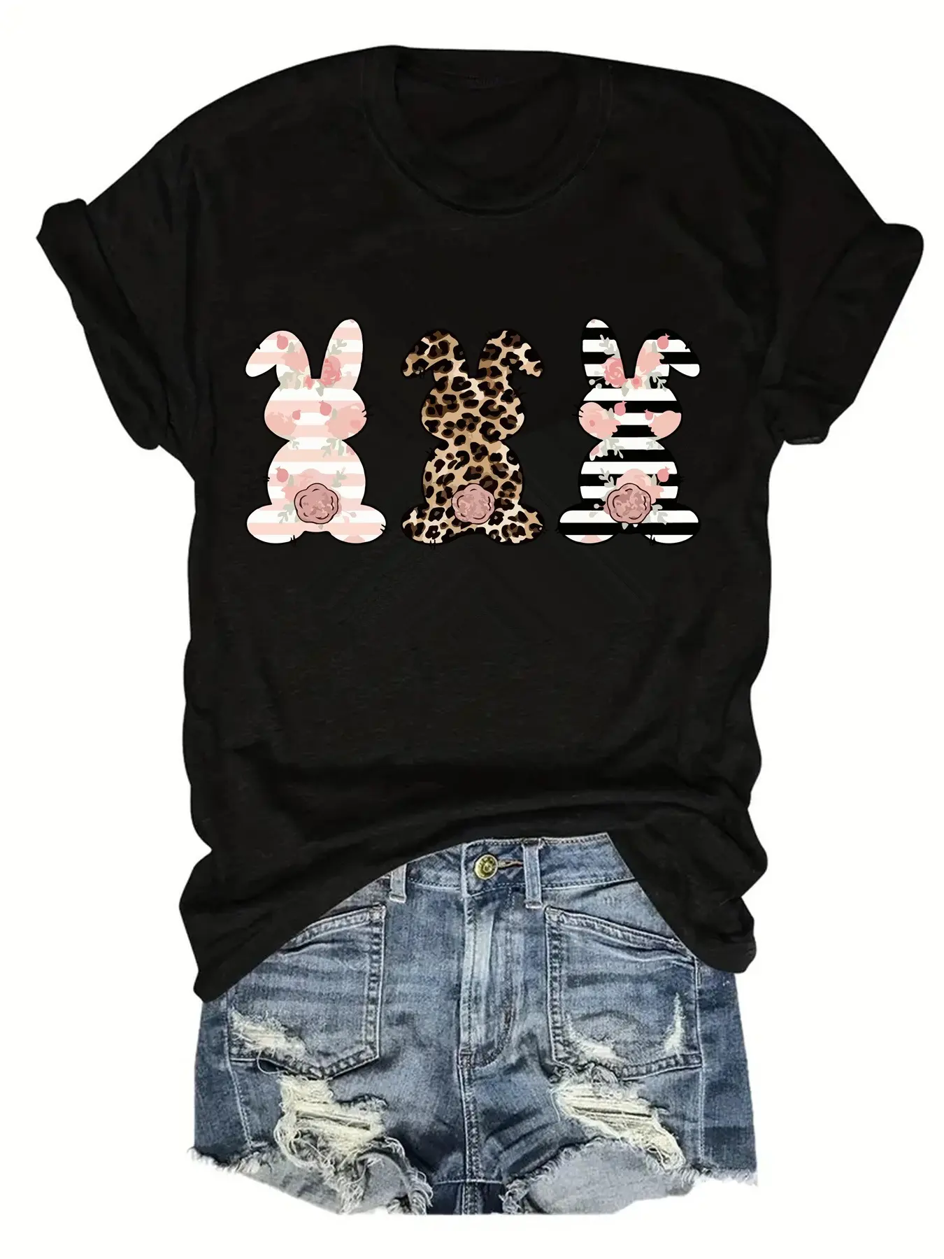 Short sleeved Easter patterned round neck fashionable Women's t-shirt