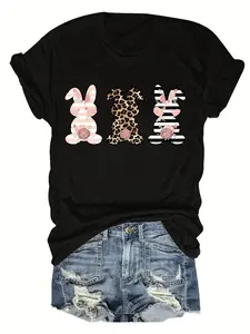 Short sleeved Easter patterned round neck fashionable Women's t-shirt