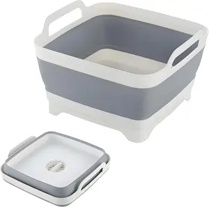 Collapsible Dish Basin with Drain Plug 9L (2.4 Gallon) – Foldable Portable Sink Tub, Space Saving Dishpan for Kitchen, Camping, Cleaning & Storage