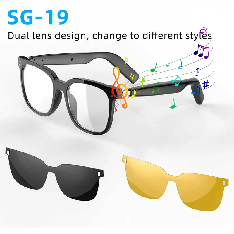 DVKIX Adjustable Multifunctional Audio Wearable Smart Glasses - Rectangular Plastic, Noise Cancelling, Bluetooth, Blue Light Blocking, UV Protection, Waterproof, Music Player, Call Function, Men's Fitness Glasses, Android/iOS Compatible Father's Day Gift