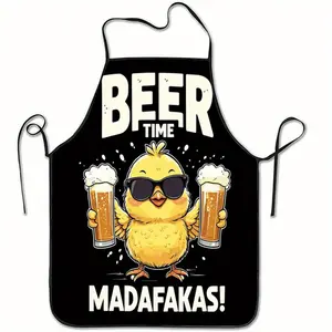 1pc Printed Sleeveless Polyester Apron, Unisex for Household Use, Suitable for Home Kitchen, Baking, and Work