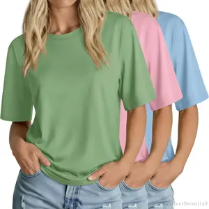 3 Pack Women's Half Sleeve Crew Neck Elbow Length Tops Loose Casual Basic Tees Summer Tunic TopsXXSilentSerenity3