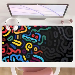 [Mouse Desk Pad] Non-Slip Mouse Pad Large Gaming Mouse Pad With Rubber Base & Stitched Edge Abstract Colorful Swirl Design Desk Top Protector Mat For Home Office Holiday Gift Office Desk Accessories Fun Desk Supplies
