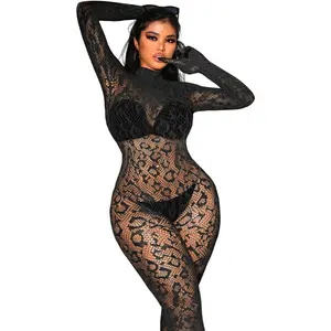 Sexy Lace Leopard Jumpsuit For Women, Fishnet Bodysuit Glow Party Club, Poster One Piece Mesh Full Body Rave Outfits Womenswear Curvy bodysuit macaroon girl bodysuits women