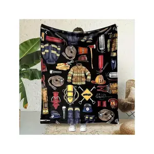 Cozy Firefighter-Themed Blanket with Vibrant Firefighting Tools & Uniform Illustrations