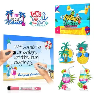 Crazy Cruise Door Decorations Magnetic Set - 9 Pcs, Including a Large Magnetic Dry Erase Board 11x13 in, 6 Fun Cruise Door Magnets & 2 Magnetic Markers with Built-in Eraser, Cruise Ship Essentials Colorful Board