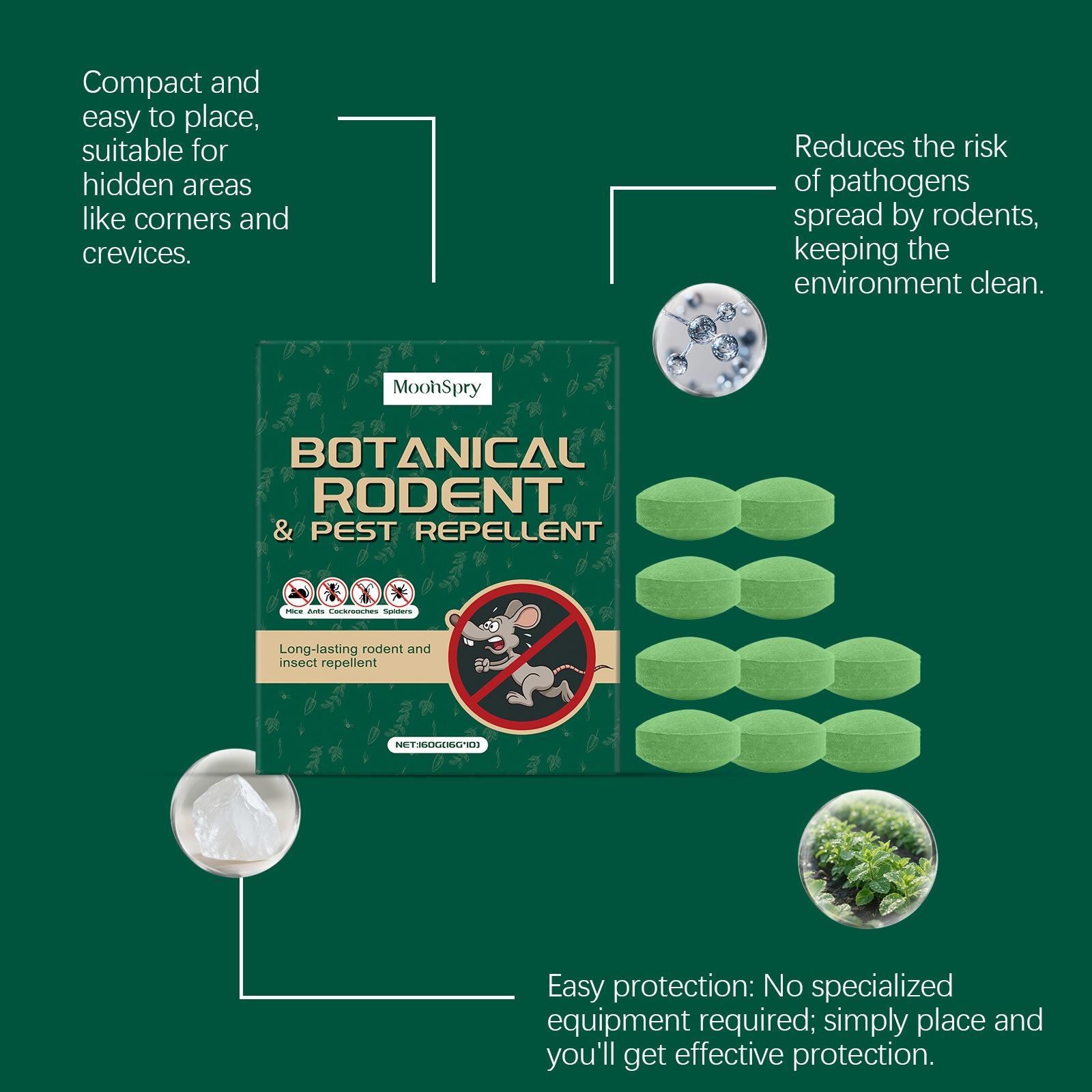 Natural Peppermint Oil Rodent Repellent 10 Pack, Botanical Mouse & Pest Deterrent for Indoors & Outdoors, Repels Squirrels, Roaches, Spiders, Pet Safe Bug Control for Home, RV & Car Engine