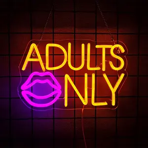 Adults Only Neon Sign Pink Lip LED Neon Lights Signs Sexy Neon Light Neon Bar Sign Orange Letter Neon Wall Sign Neon Signs for Bedroom Bar Man Cave Hotel Party Wall Decor USB with Switch
