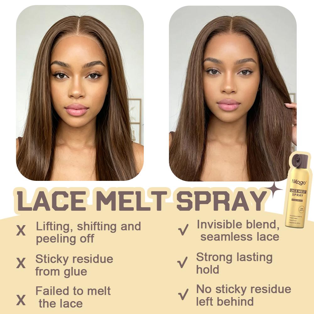HILOGO Lace Melt Spray - Non-Toxic Aerosol Can Lace Wig Adhesive, Mild & Extra Strong Hold for Invisible Natural Hairline, Sweatproof for Smooth Finish, 180ml/6.09fl oz Single Item Haircare (3-Year Shelf Life), Daily, Yes