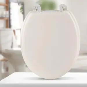 Round Soft-Close Vinyl-Coated Toilet Seat Replacement with Quick-Release Feature, Comfortable Bathroom Cover for Standard Toilets