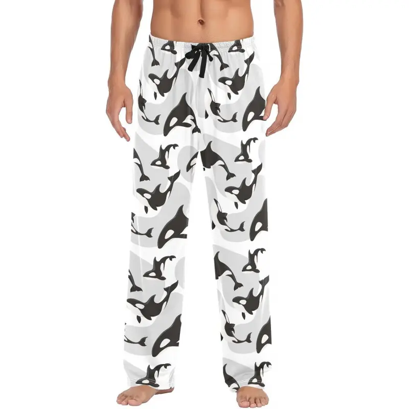 Men's Killer Whale Orca Pajama Pants Cotton Soft Comfy Sleep Lounge Pants Pjs Bottoms