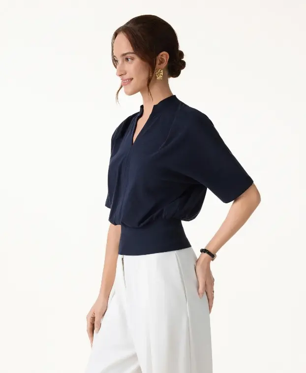 OGL Stand Collar V-Neck Short Sleeve Top - New 100%- Flash sale 2026!!
