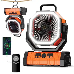 20000mAh Camping Fan with LED Lantern, Rechargeable Battery Operated Oscillating with Remote Hook Stroage Bag, Portable Tent Fan with Timer, 4 Speeds for Outdoor RV Jobsite Power Outage