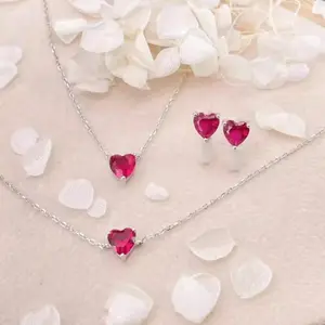1 ct Heart Style Ruby Earring Studs / Bracelet