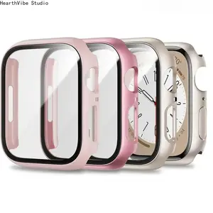 2-in-1 Smart Watch Accessory Kit 3-Pack Tempered Glass Screen Protector Durable Ultra-Thin Case for Apple Watch Series 9 8 7 6 SE Ultra 41mm 45mm