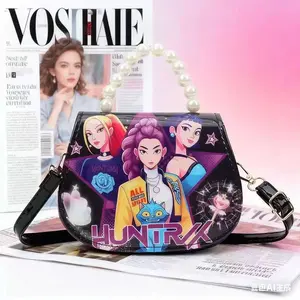 World-Pop Cartoon Devil Hunting Girls Messenger Bag,Cute Children's Coin Purse,Pearl Handle Fashion Crossbody Bag,Girl Stage Design Handbag
