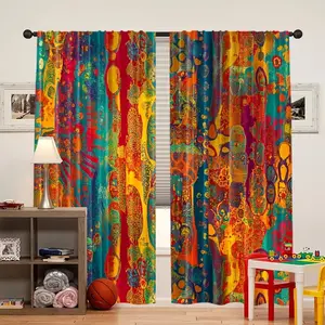 Bohemian Hippie Curtains Set, Colorful Psychedelic Patterns, 100% Polyester, Energy Saving Insulation, Rod Pocket Design, Living Room Decor