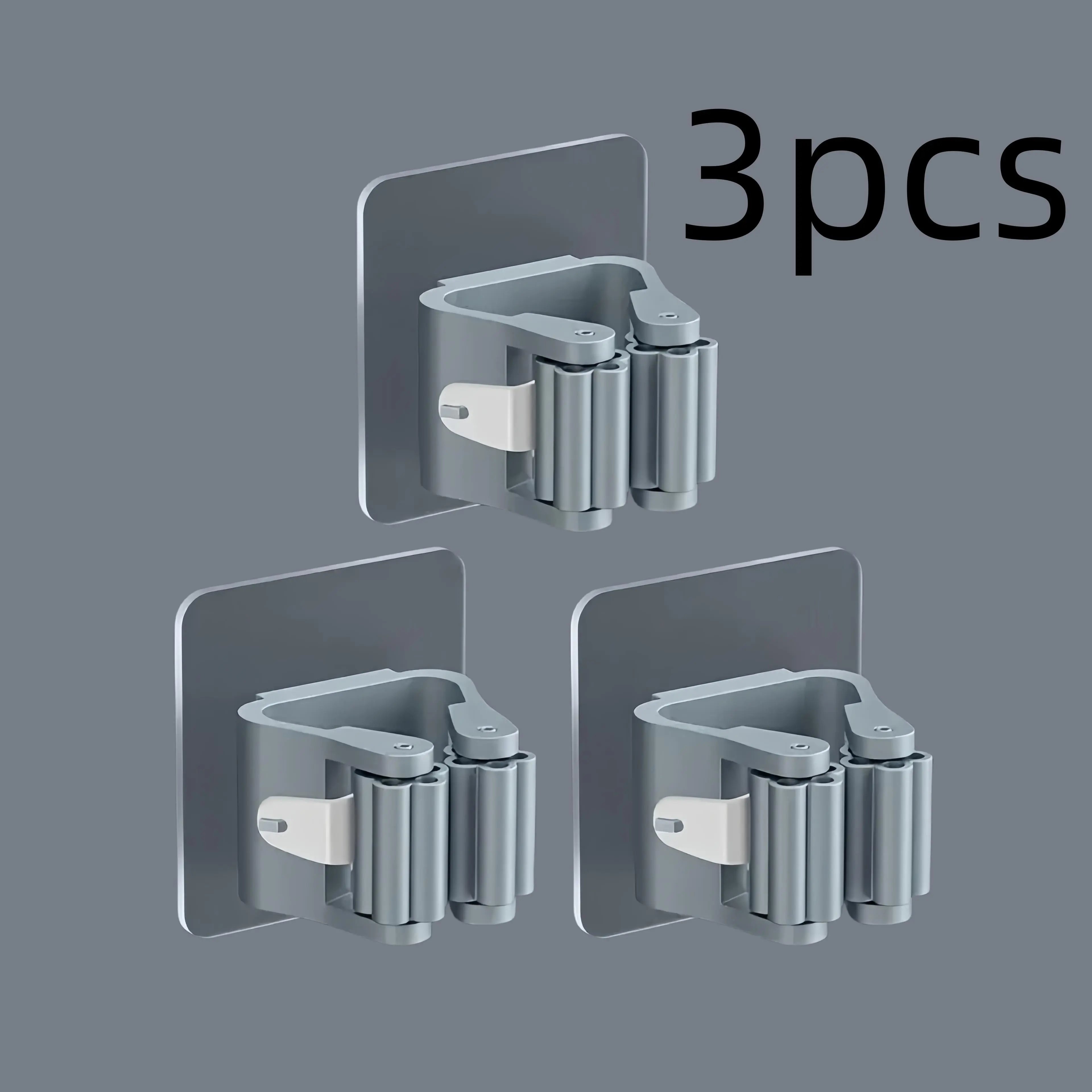 1/2/3-Pack Heavy-Duty No-Drill Adhesive Wall-Mounted Mop & Broom Holder - Space-Saving Bathroom Organizer with Strong Adhesive Clips, Durable Plastic Storage Rack for Toilet Brush, Mop, Broom - Modern Minimalist Design for Small Spaces, Bathroom Storage,,