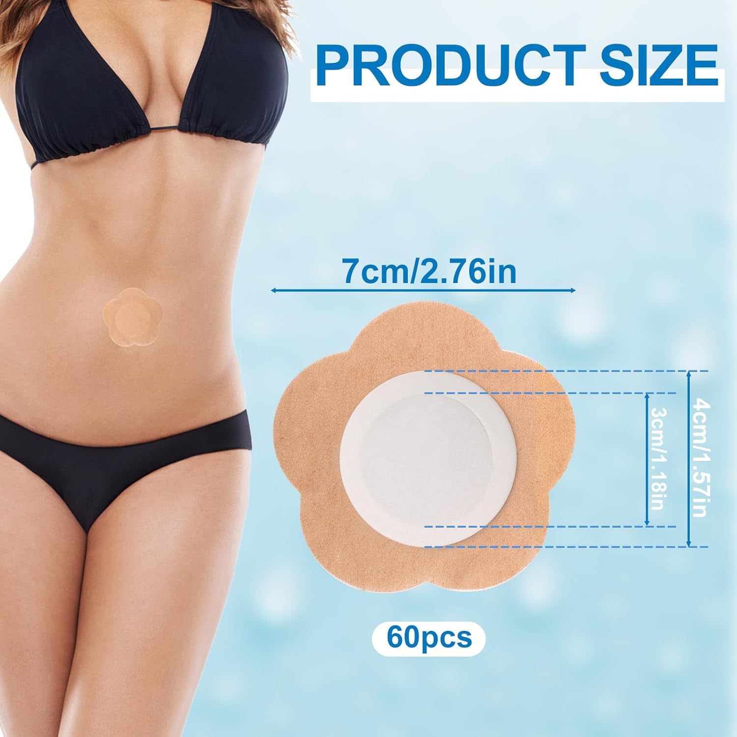 60 Pcs Plum Blossom Castor Oil Pack Wrap for Belly Button, Self-Adhesive Disposable Spunlace Cloth Castor Oil Belly Button Patch with Cotton, Oils Not Included (Skin Color)