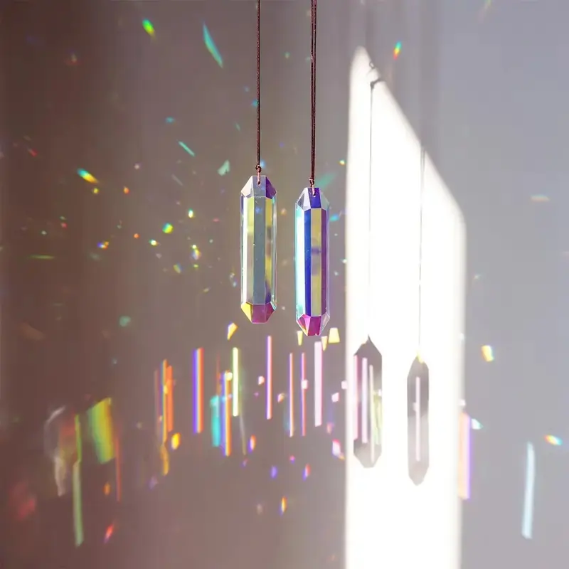 2 Pack 5 Inch Window Prism Pendant Light, Rectangular Ab Color Crystal Prismatic Effect Rainbow Maker Garden Decorative Hanging Decor, Home Decoration Outdoor Indoor Decor, Yard Art Hangable Ornaments (120mm)
